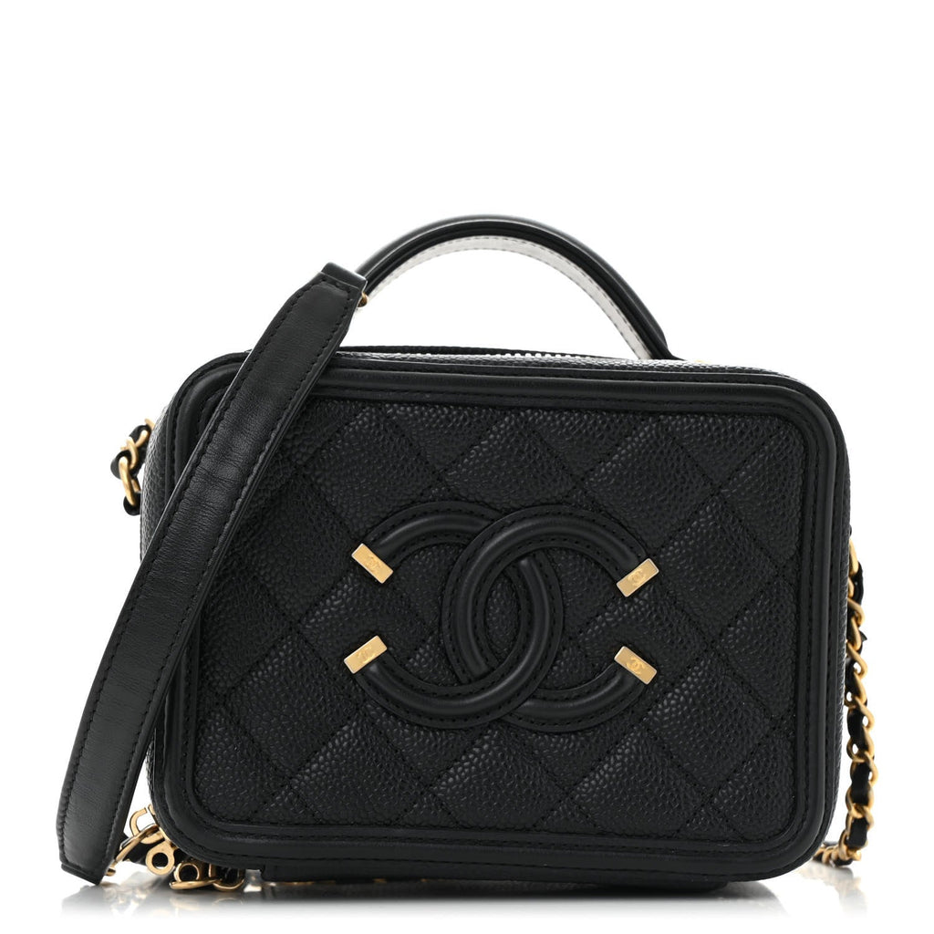 Caviar Quilted Small CC Filigree Vanity Case Black