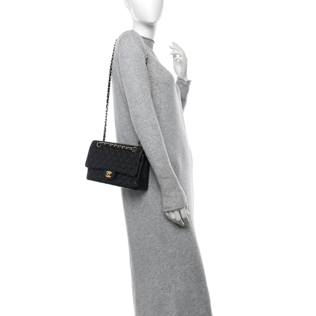 Caviar Quilted Medium Double Flap Black