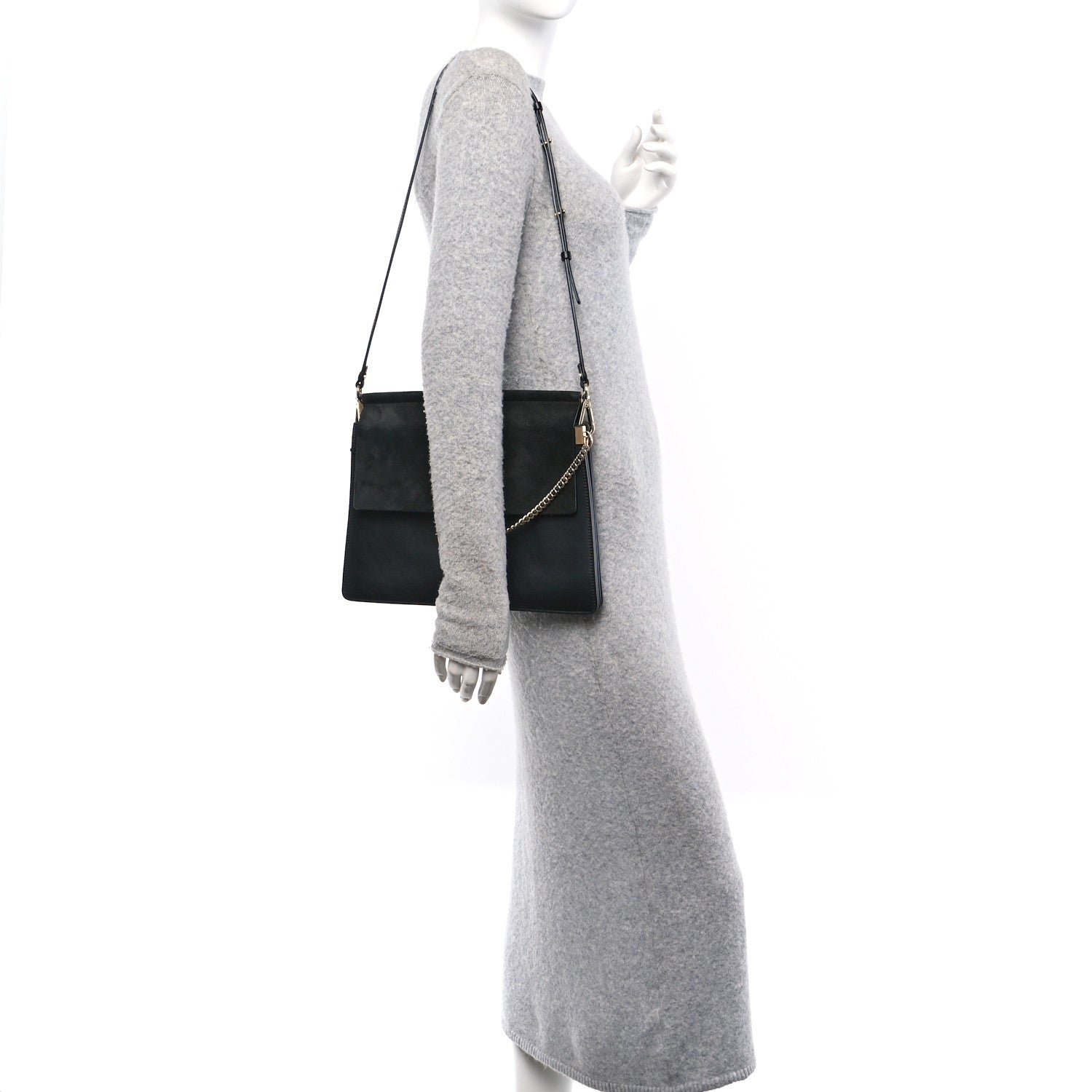 Suede Calfskin Medium Faye Shoulder Bag Black