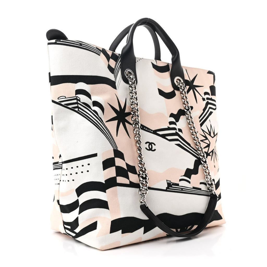 Canvas Cruise Print Tote Pink White Black