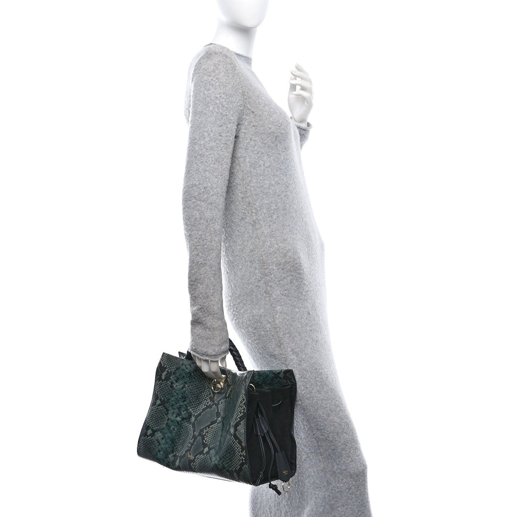 Snakeskin Suede Iris Tote Green