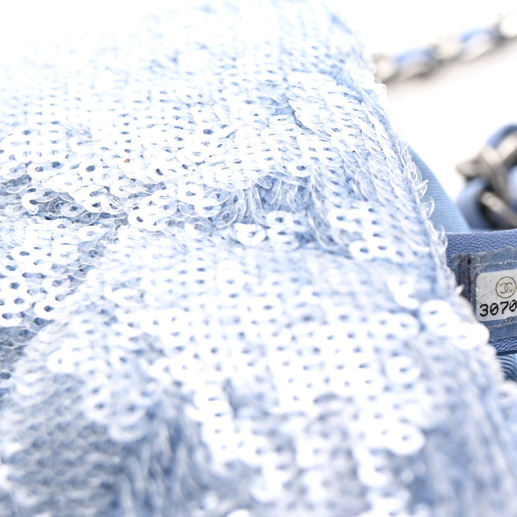 Sequin Quilted Medium Chanel 19 Flap Light Blue