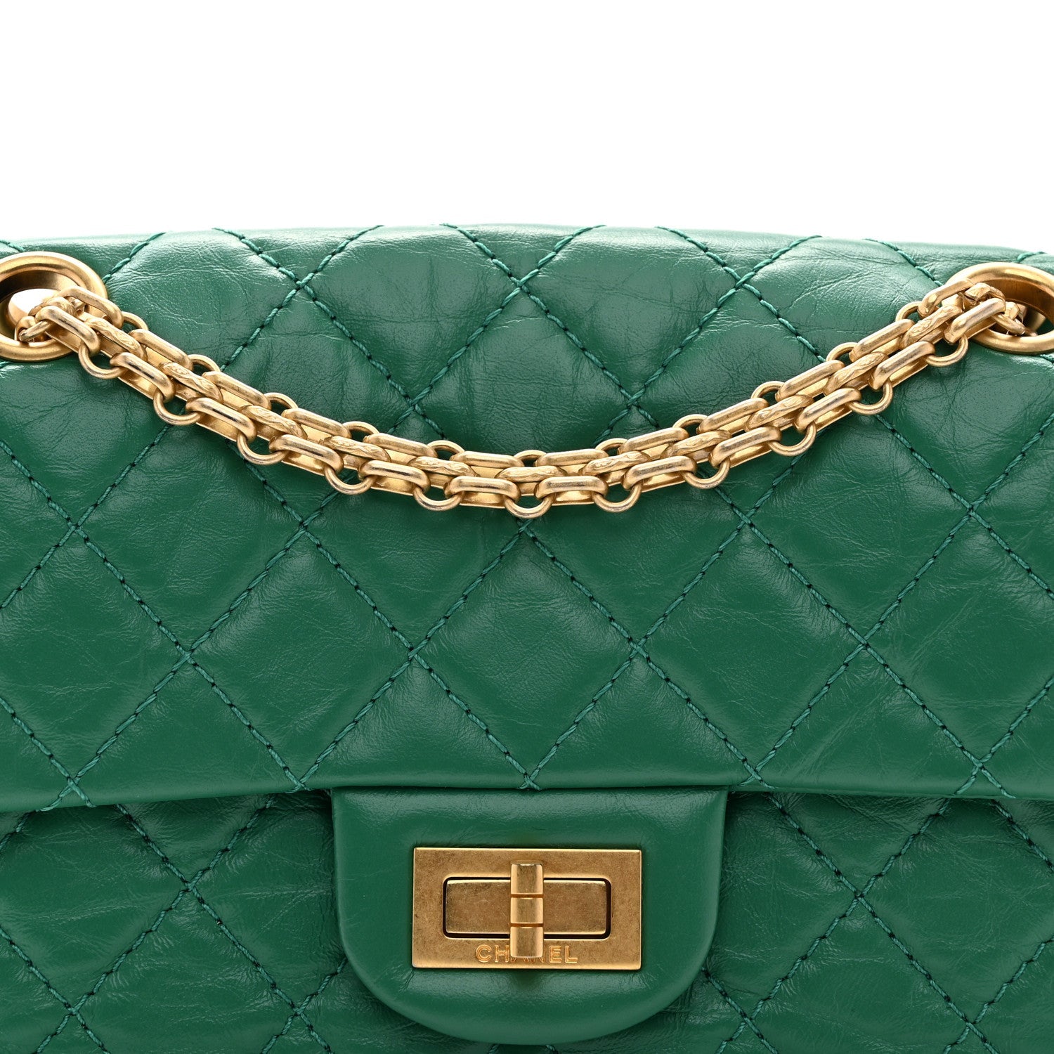 Aged Calfskin Quilted 2.55 Reissue Mini Flap Green