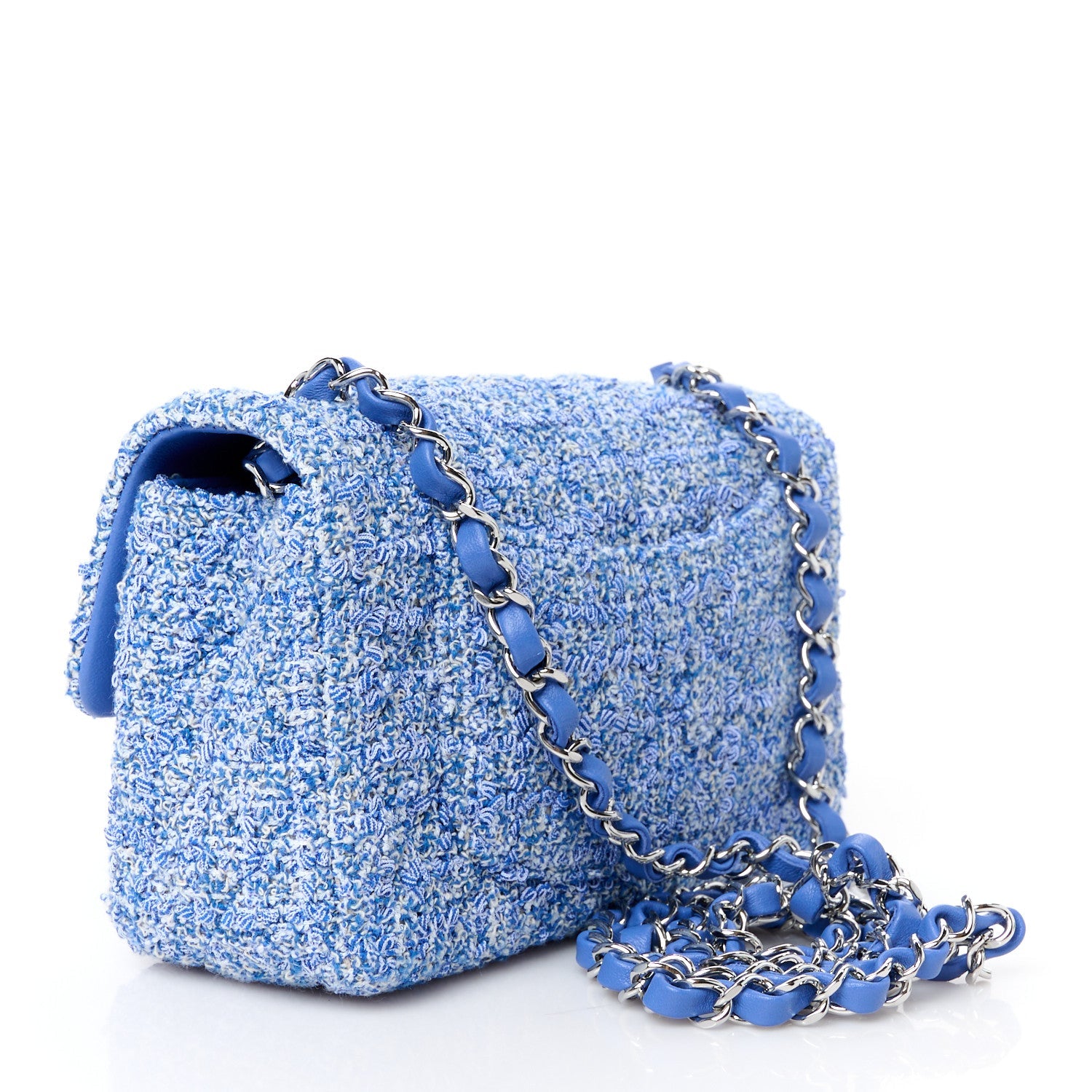 Tweed Quilted Mini Rectangular Flap Blue White