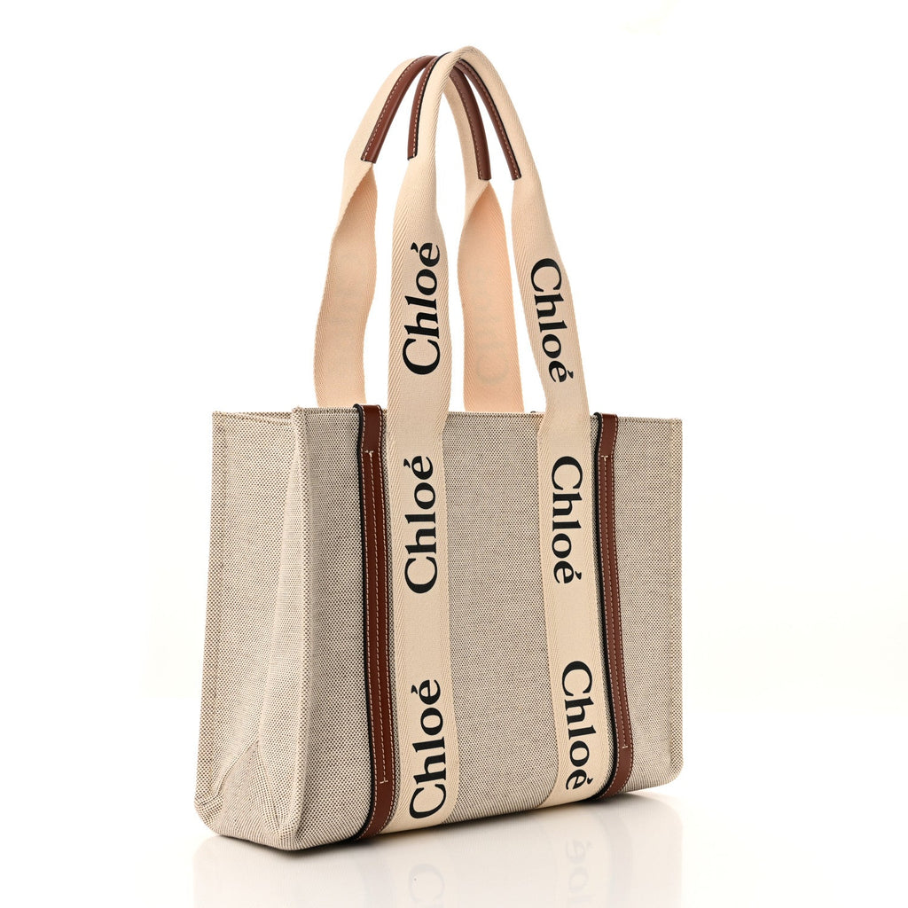 Cotton Calfskin Medium Woody Ribbon Tote White Brown
