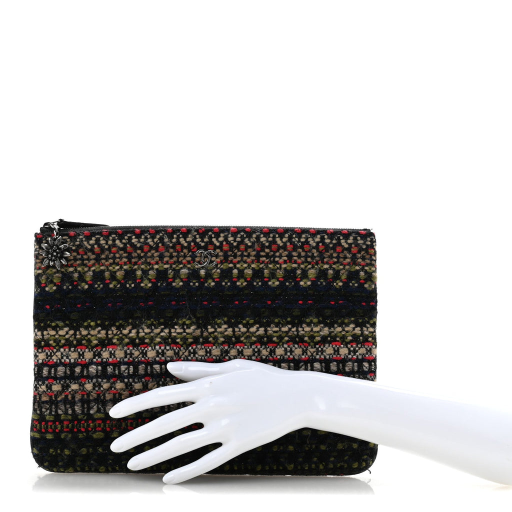 Tweed Quilted Medium Cosmetic Case Black