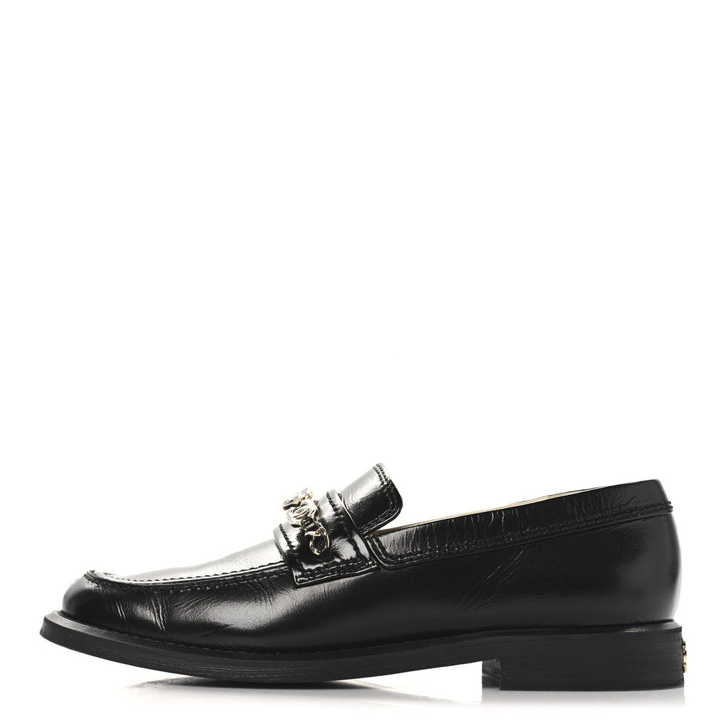 Calfskin Enamel Charms Mocassin Loafers 38 Black