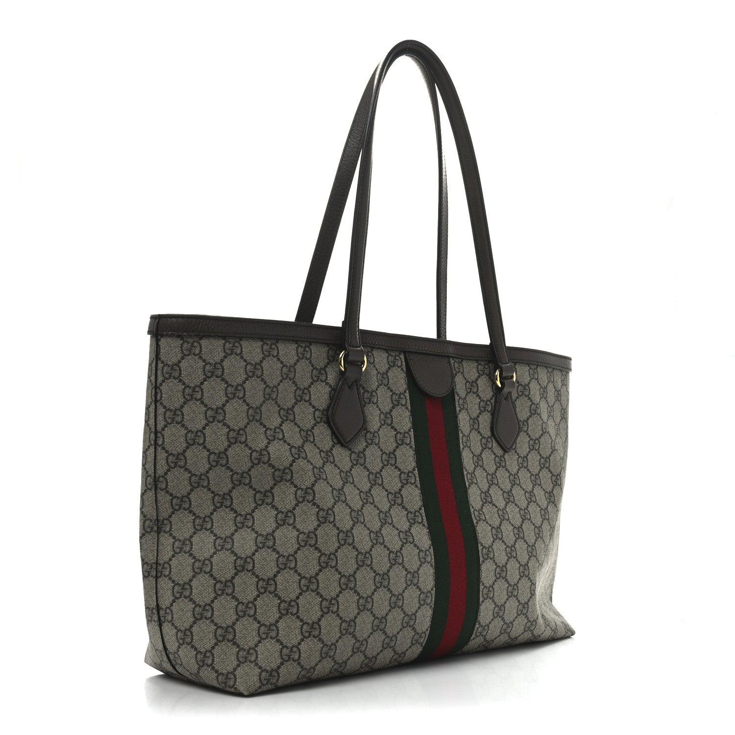GG Supreme Monogram Textured Calfskin Web Medium Ophidia Shopping Tote Beige Ebony New Acero