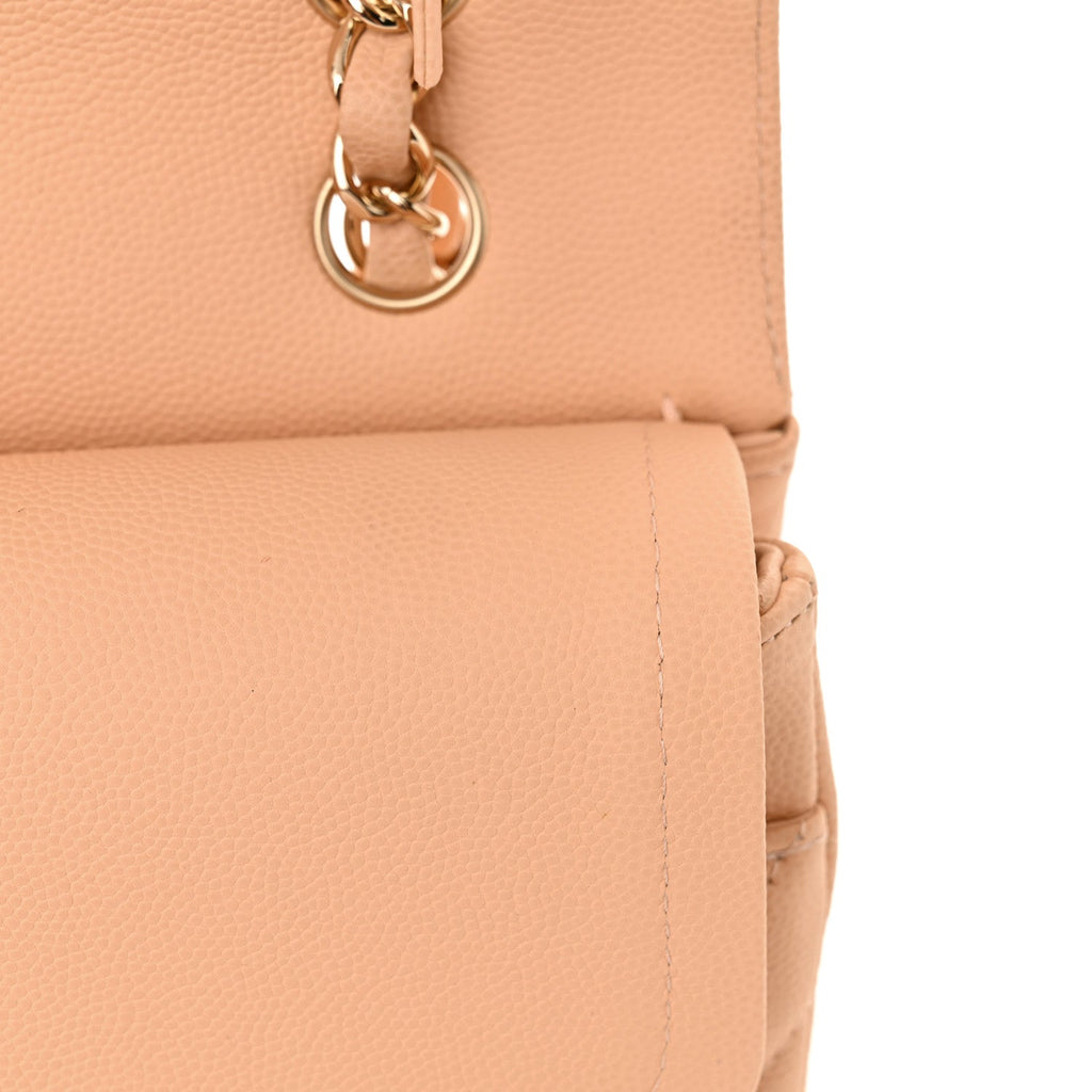 Caviar Chevron Quilted Medium Double Flap Beige