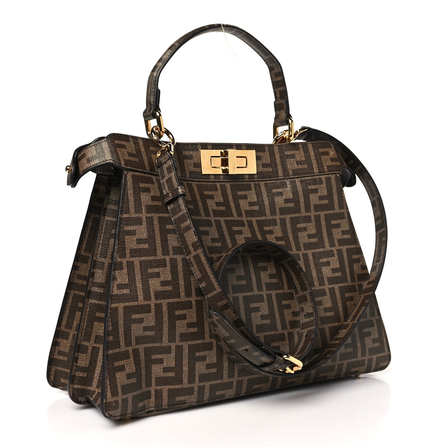 Glazed Fabric Vitello FF 1974 Hairdo Girls Inlay Medium Peekaboo Iconic Satchel Mogano Panna Multicolor