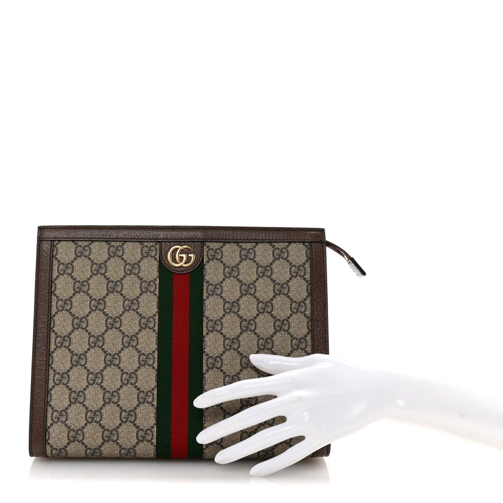 GG Supreme Monogram Web Ophidia Pouch Brown