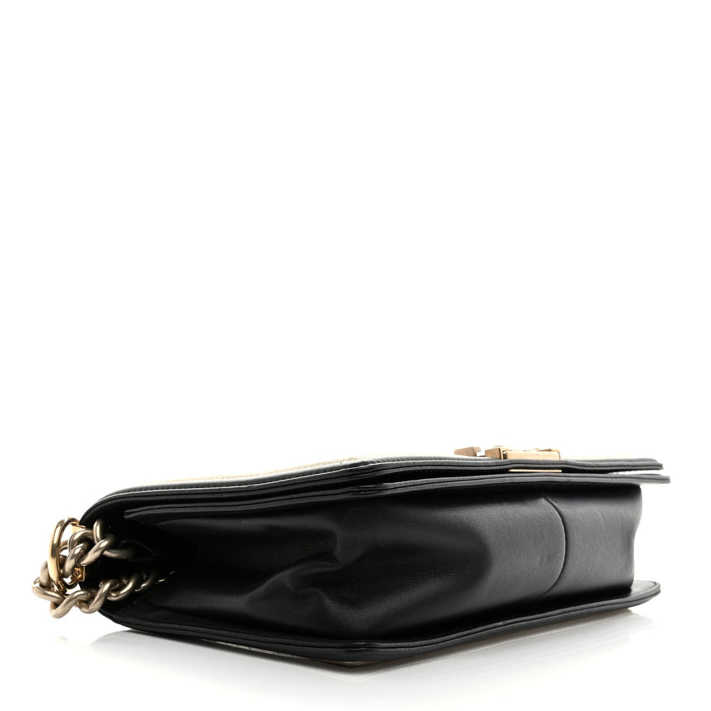 Metallic Calfskin Pleated Medium Boy In Rome Flap Black Gold