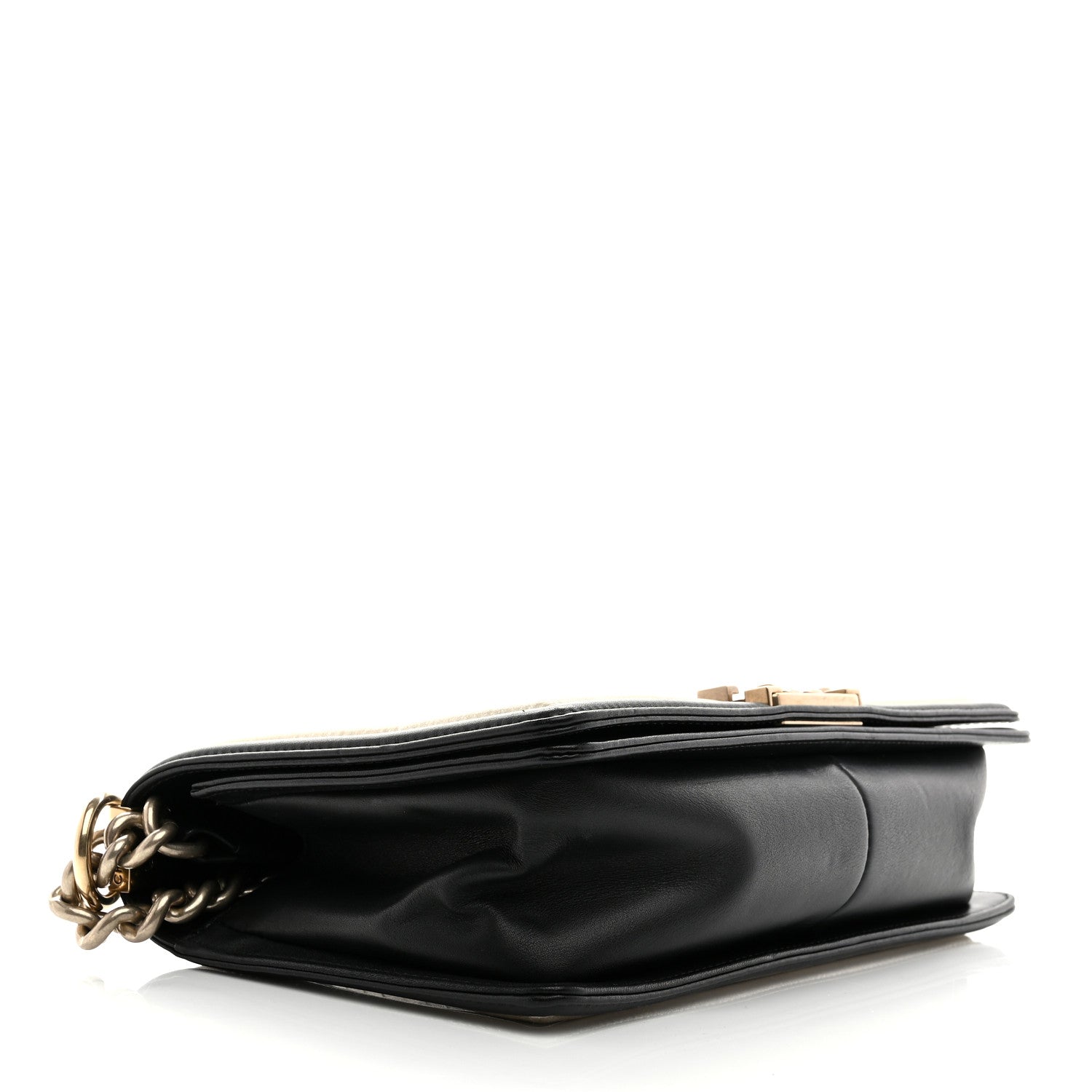 Metallic Calfskin Pleated Medium Boy In Rome Flap Black Gold