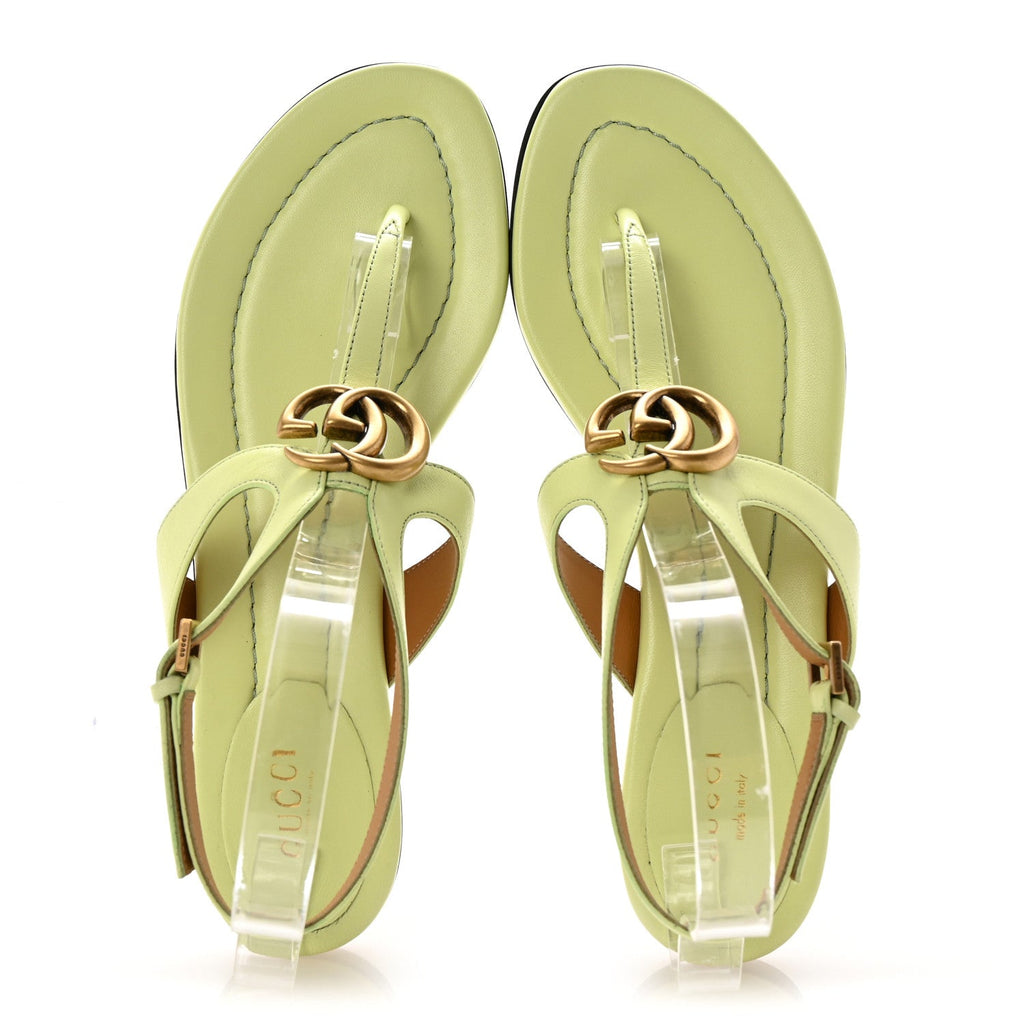 Calfskin Double G Thong Flat Sandals 38 Light Green