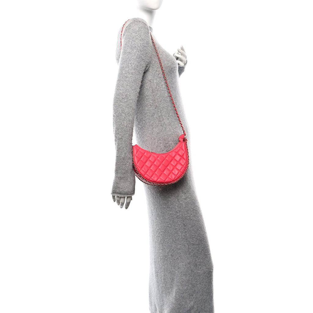 Lambskin Quilted Small Hobo Bag Dark Pink