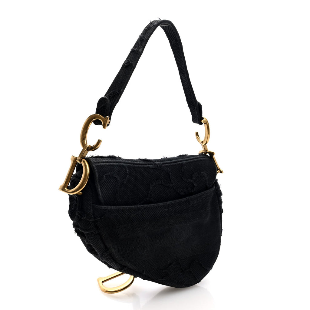 Canvas Embroidered Camouflage Saddle Bag Black