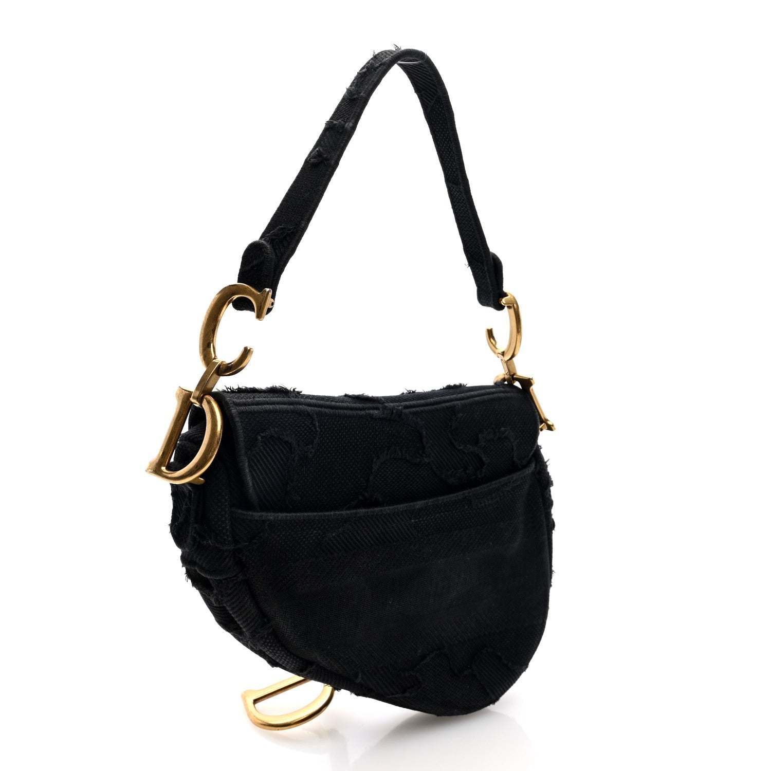 Canvas Embroidered Camouflage Saddle Bag Black