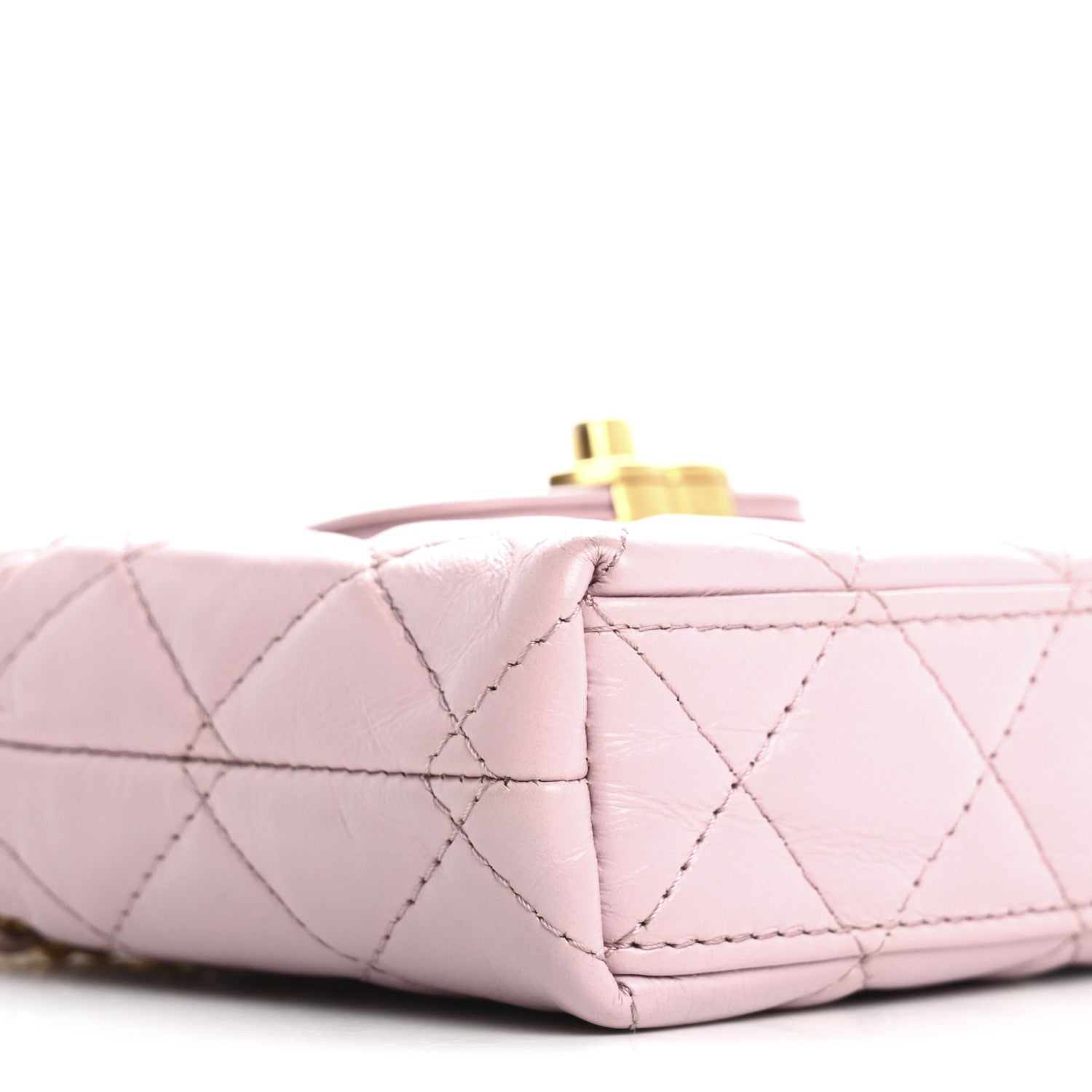 Shiny Aged Calfskin Quilted Mini Nano Kelly Shopper Light Pink