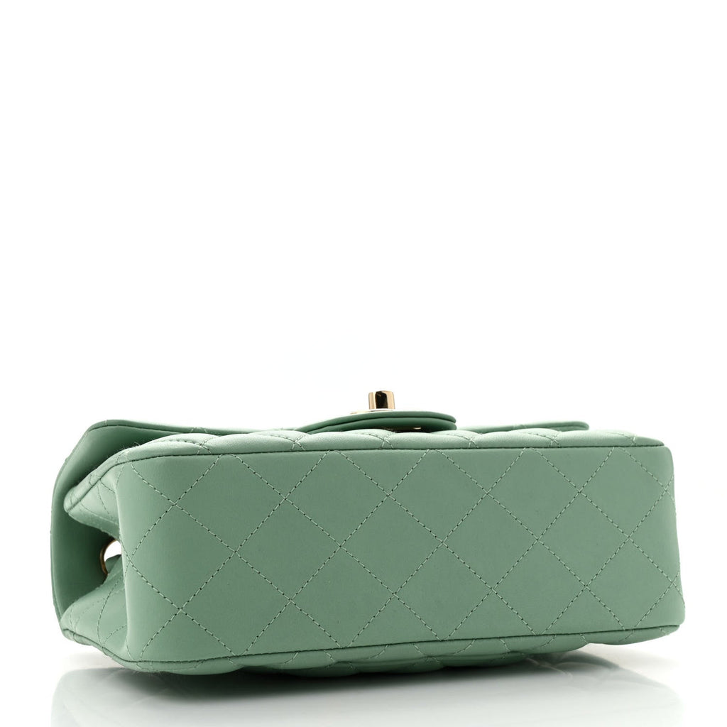Lambskin Quilted Mini Rectangular Flap Light Green