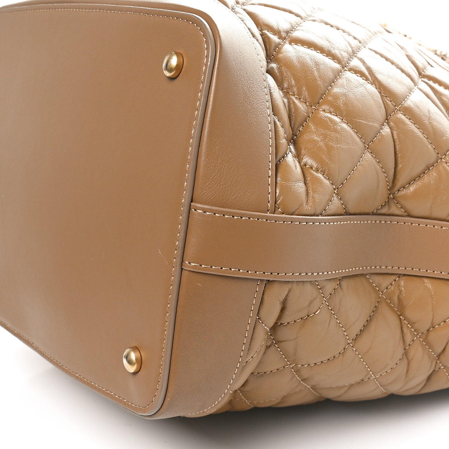 Tweed Aged Calfskin Quilted Casual Style Hobo Beige