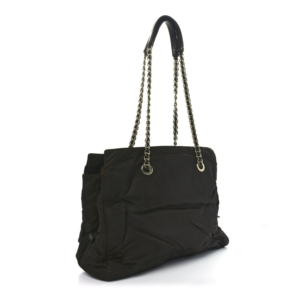 Tessuto Nylon Acciaio Chain Shoulder Bag Brown