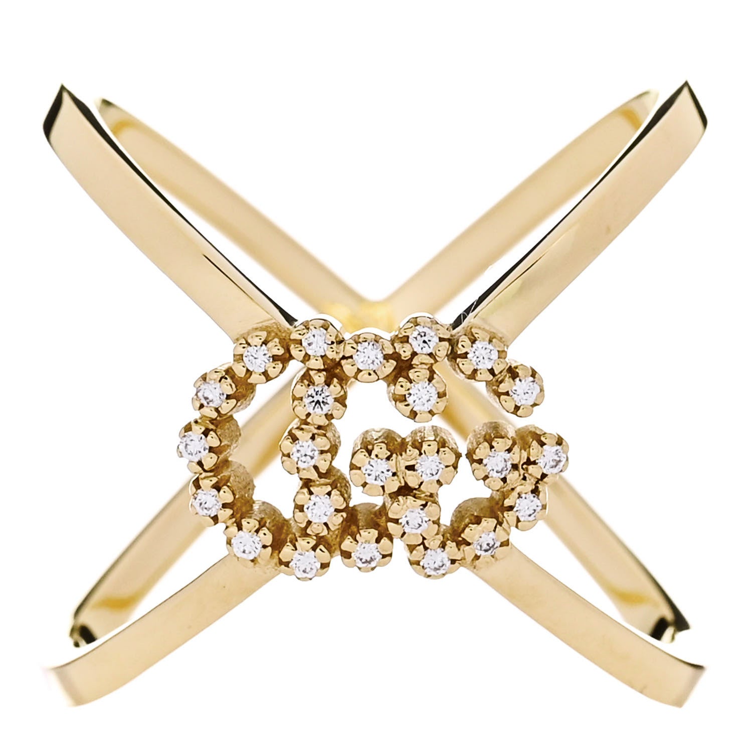 18K Yellow Gold Diamond Running G Cross Ring 50 5.25