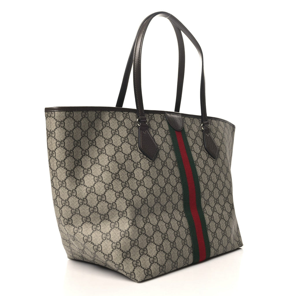 GG Supreme Monogram Calfskin Web Large Ophidia Tote Beige Dark Brown
