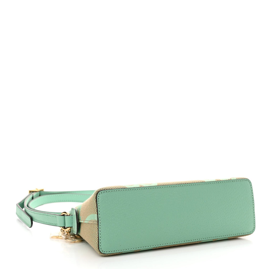 Monogram Jumbo GG Textured Dollar Calfskin Small Ophidia Dome Shoulder Bag Beige Pepperlight Mint