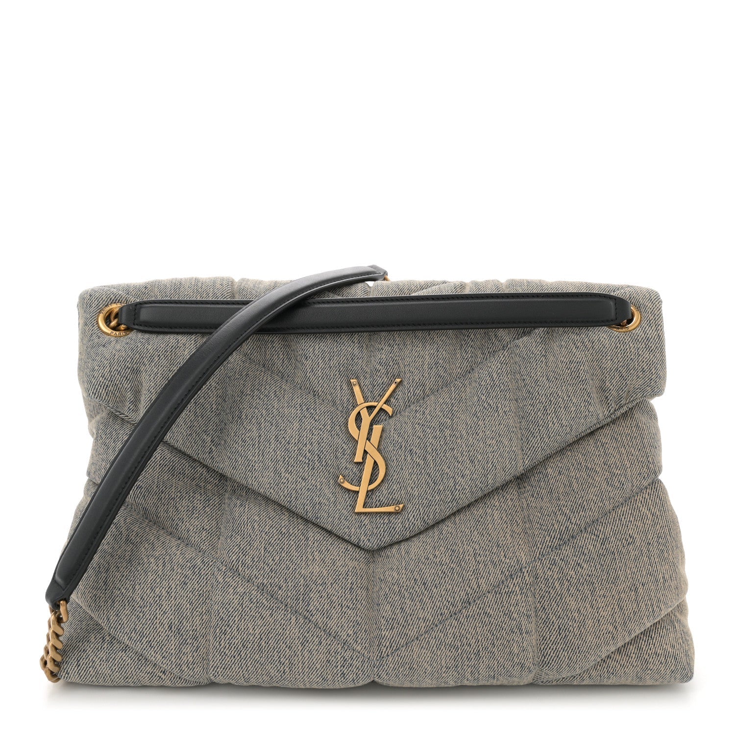 Denim Quilted Medium Loulou Puffer Monogram Chain Satchel Azur