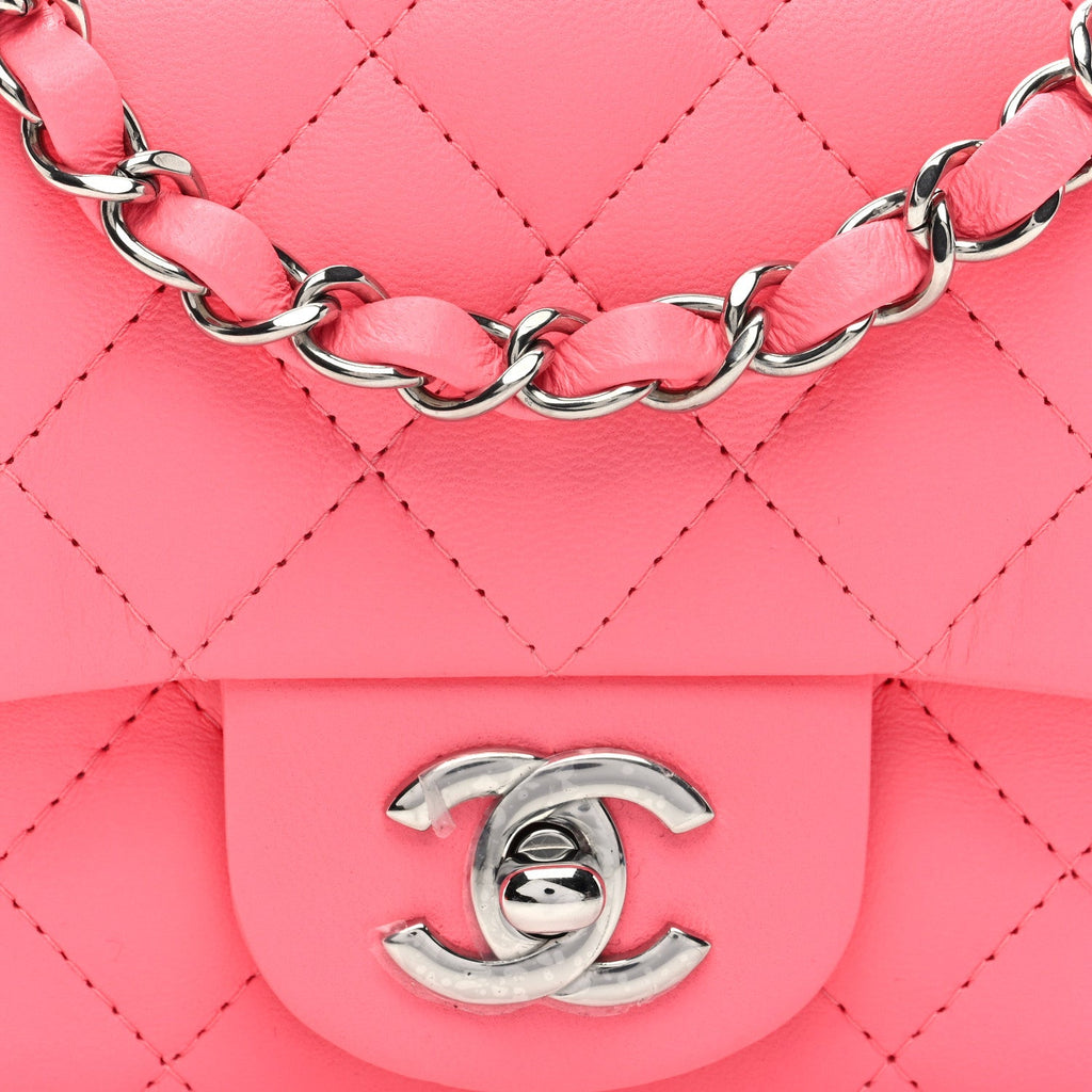 Lambskin Quilted Mini Square Flap Coral Pink
