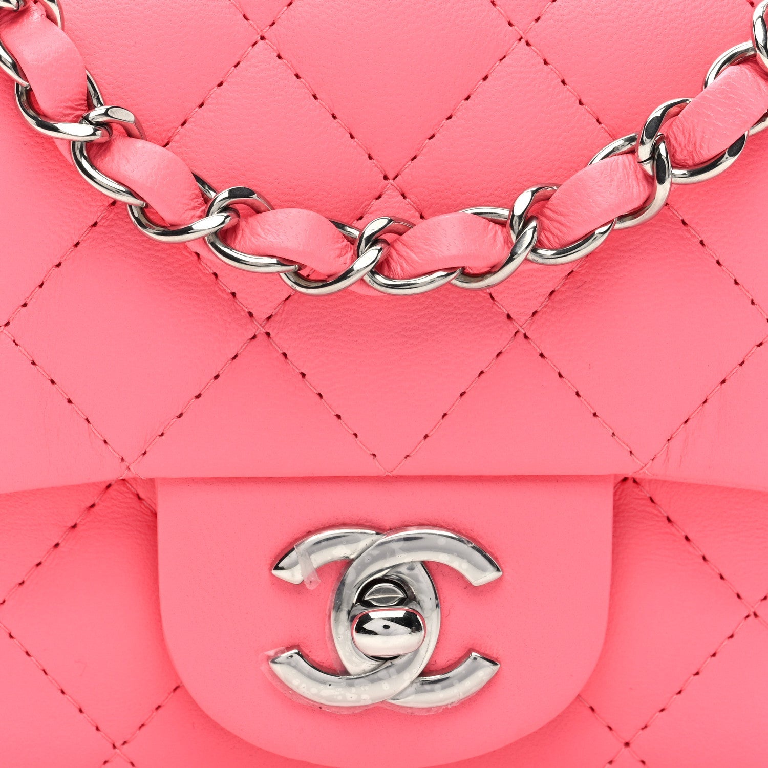 Lambskin Quilted Mini Square Flap Coral Pink
