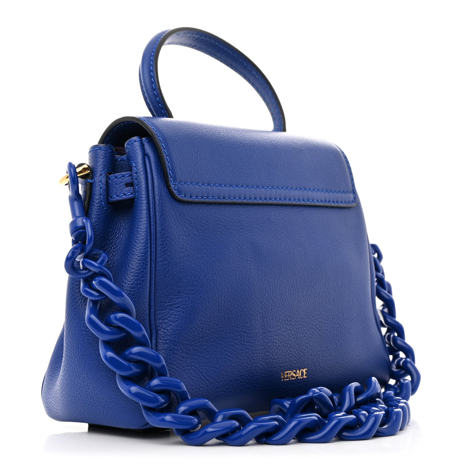Grained Calfskin Small La Medusa Top Handle Bag Lapis