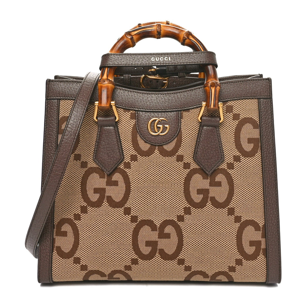 Monogram Jumbo GG Textured Dollar Calfskin Small Diana Tote Bag Camel Ebony New Acero