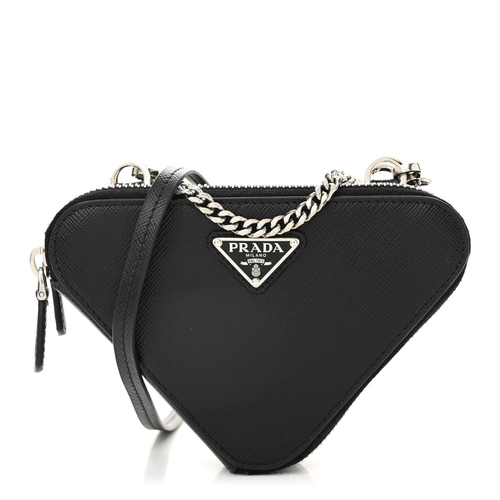 Saffiano Mini Triangle Crossbody Pouch Black