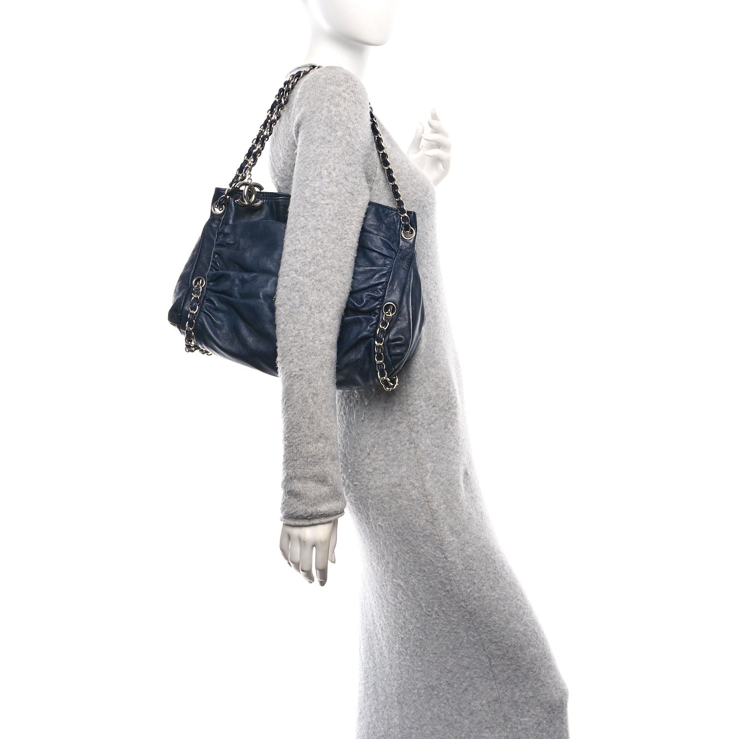 Lambskin Large Sharpei Shoulder Bag Blue