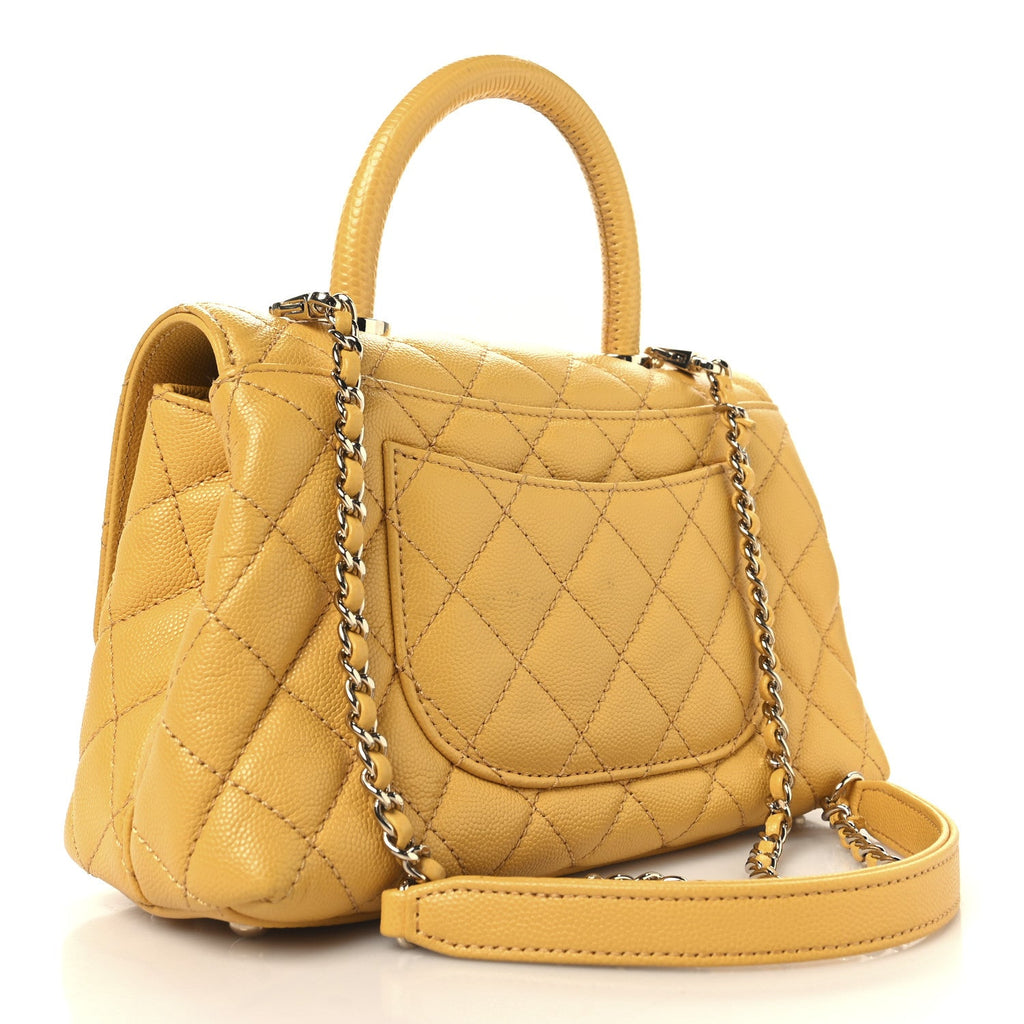 Caviar Lizard Embossed Quilted Mini Coco Handle Flap Yellow