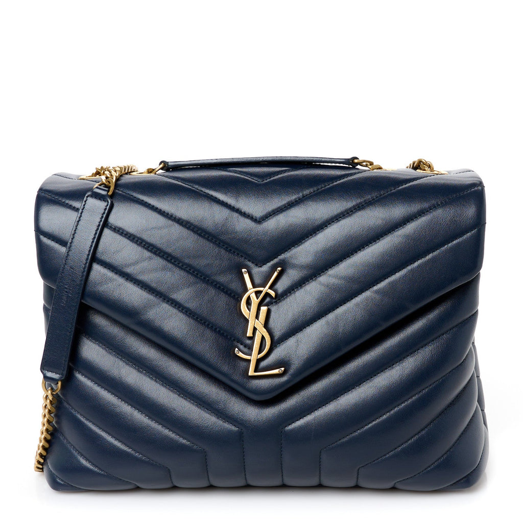 Calfskin Y Quilted Monogram Medium Loulou Chain Satchel Deep Marine