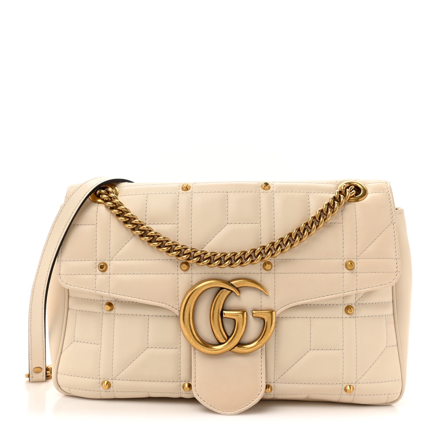 Calfskin Matelasse Studded Medium GG Marmont Shoulder Bag White