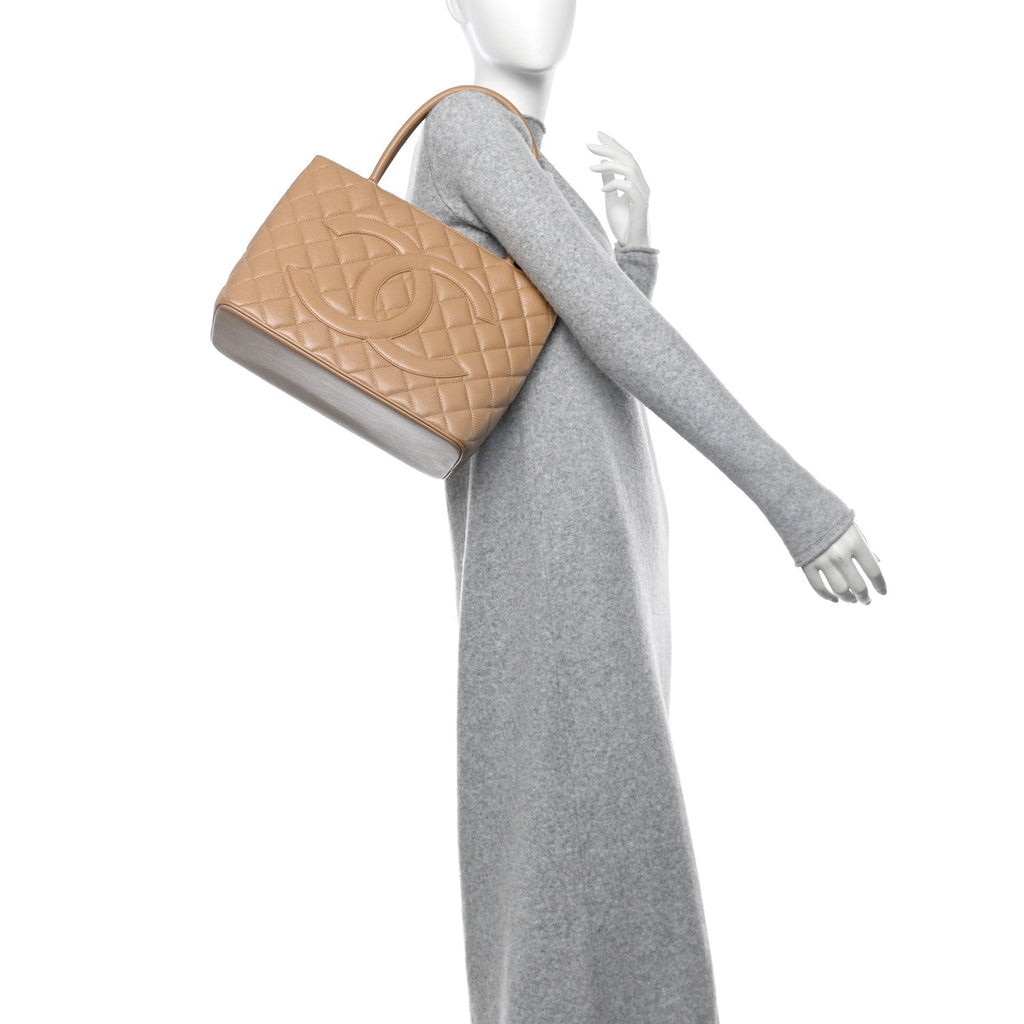 Caviar Quilted Medallion Tote Beige