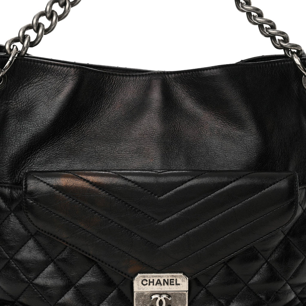 Aged Calfskin Quilted Mad About Quilting Hobo Black