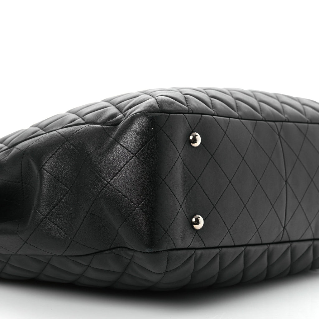 Calfskin Quilted Large CC Shopping Tote Black