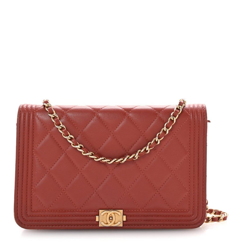 Calfskin Quilted Boy Wallet On Chain WOC Red
