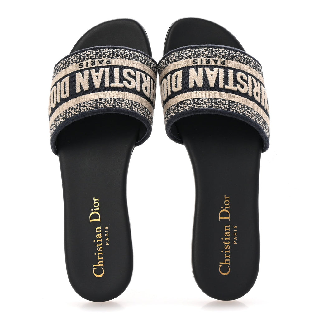 Canvas Embroidered Dway Mules Slide Sandals 35 Deep Blue