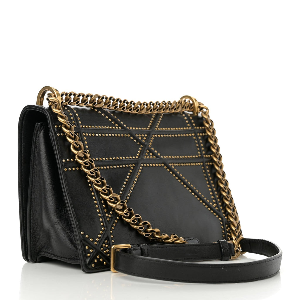 Lambskin Studded Medium Diorama Flap Bag Black