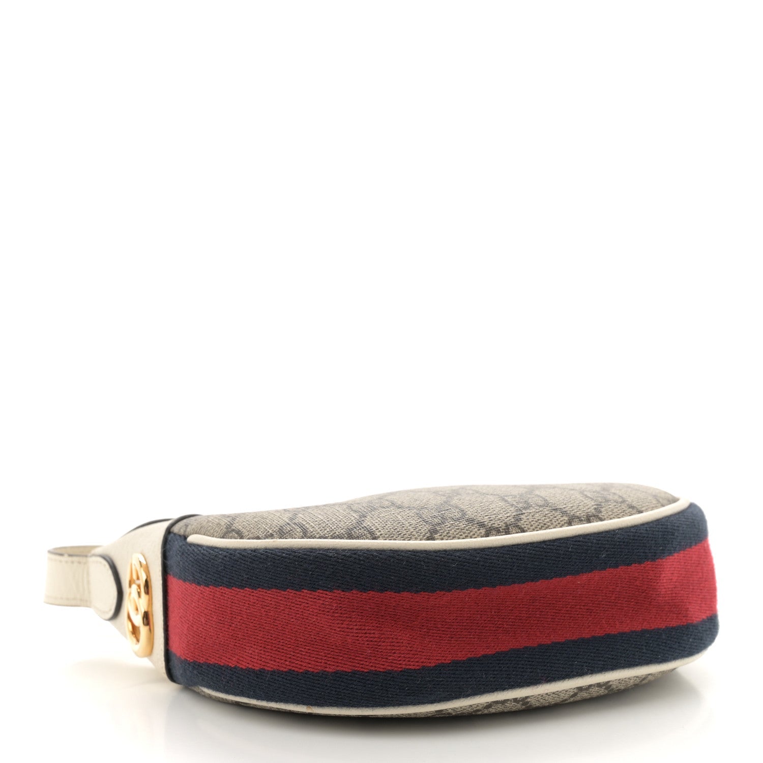 GG Supreme Monogram Textured Dollar Calfskin Web Mini Ophidia Half Moon Hobo Beige Ebony Mystic White