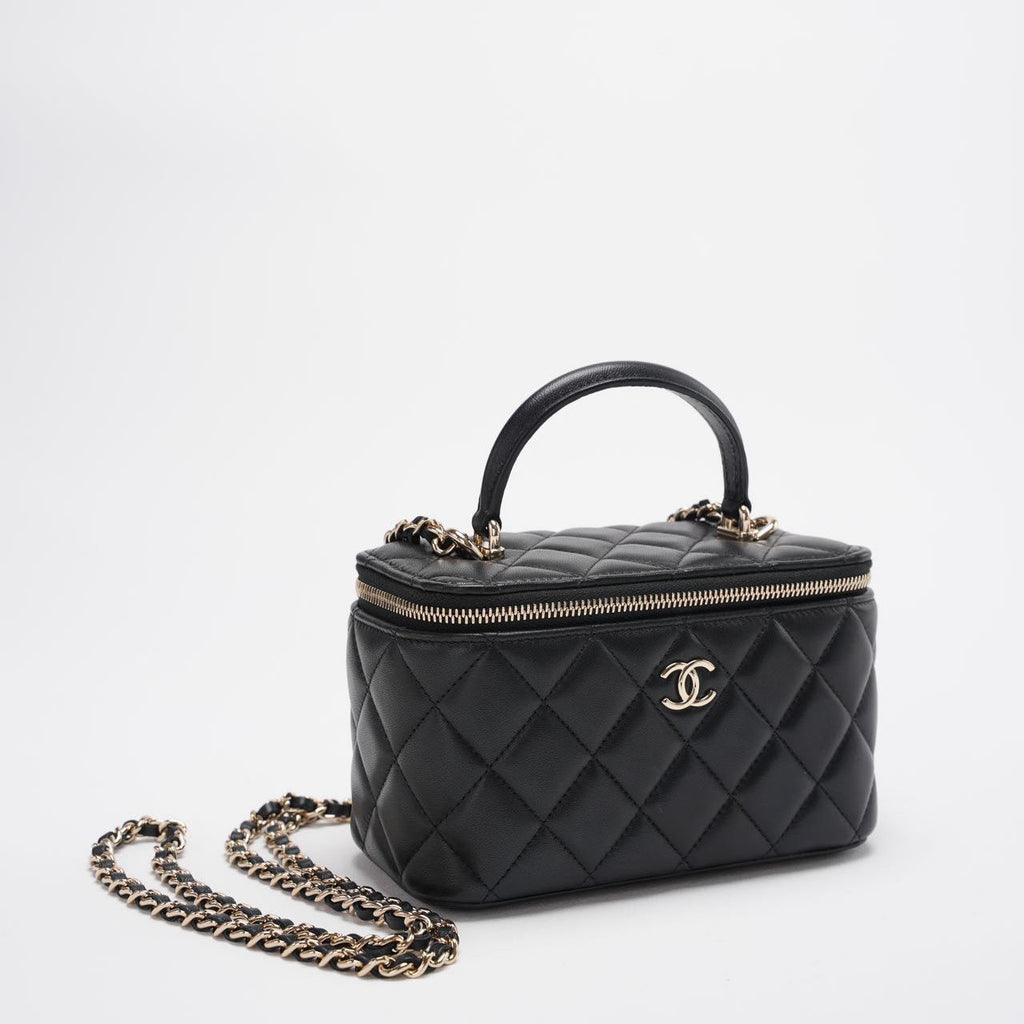 Chanel Vanity Case Bag Black Quilted Lambskin Bag with Gold Hardware 2021