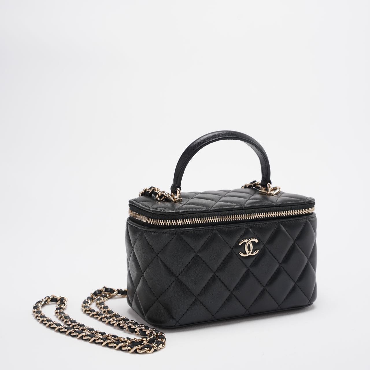 Chanel Vanity Case Bag Black Quilted Lambskin Bag with Gold Hardware 2021
