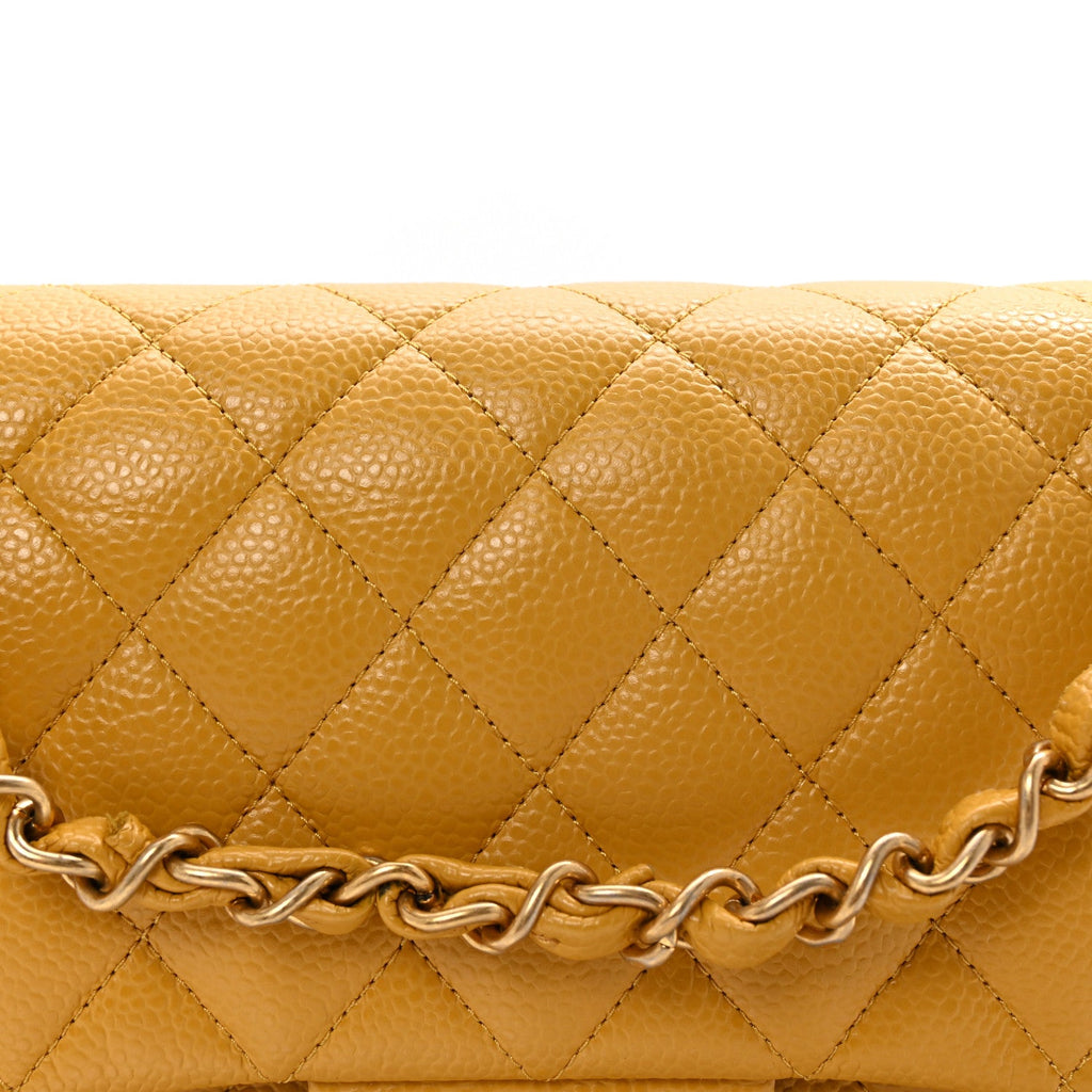 Caviar Quilted Medium Double Flap Yellow