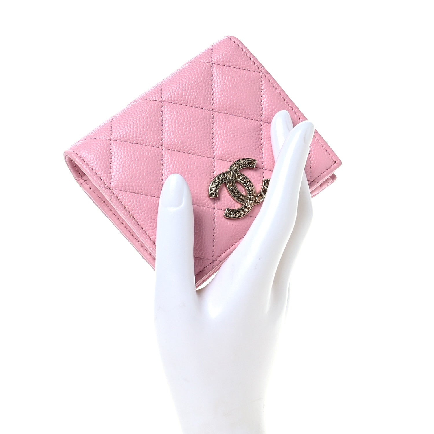 Caviar Quilted Multi Chain CC Compact Bifold Wallet Pink