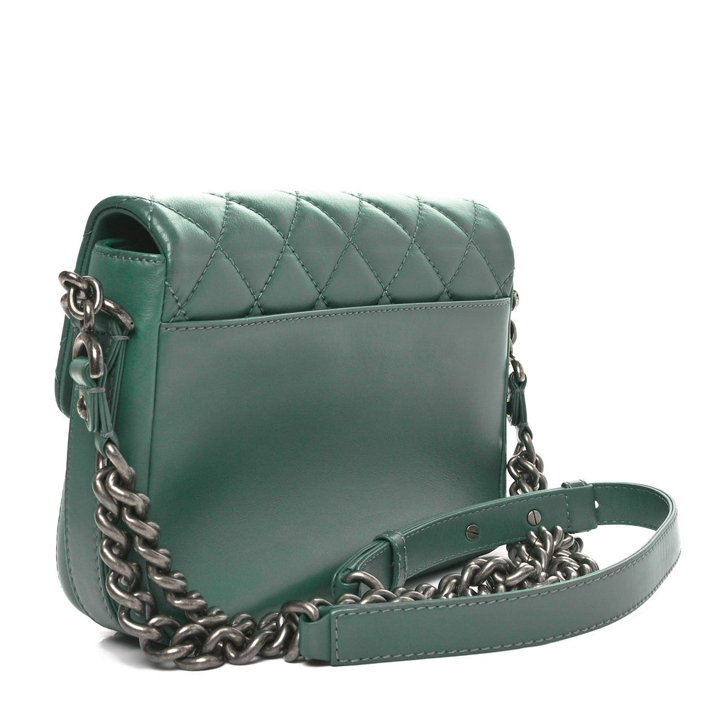 Calfskin Quilted Medium Rock My Shoulder Flap Green